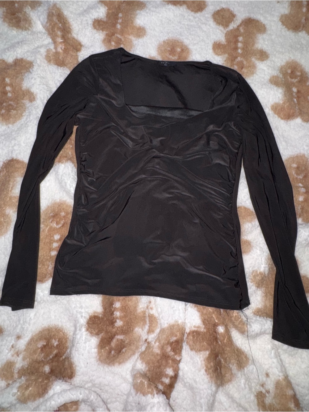 S&D Black Long Sleeve Square Neck Top
